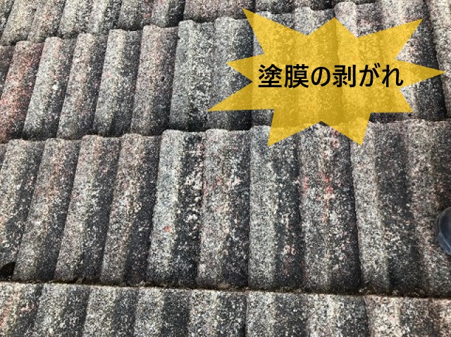 セメント瓦　塗膜の剥がれ